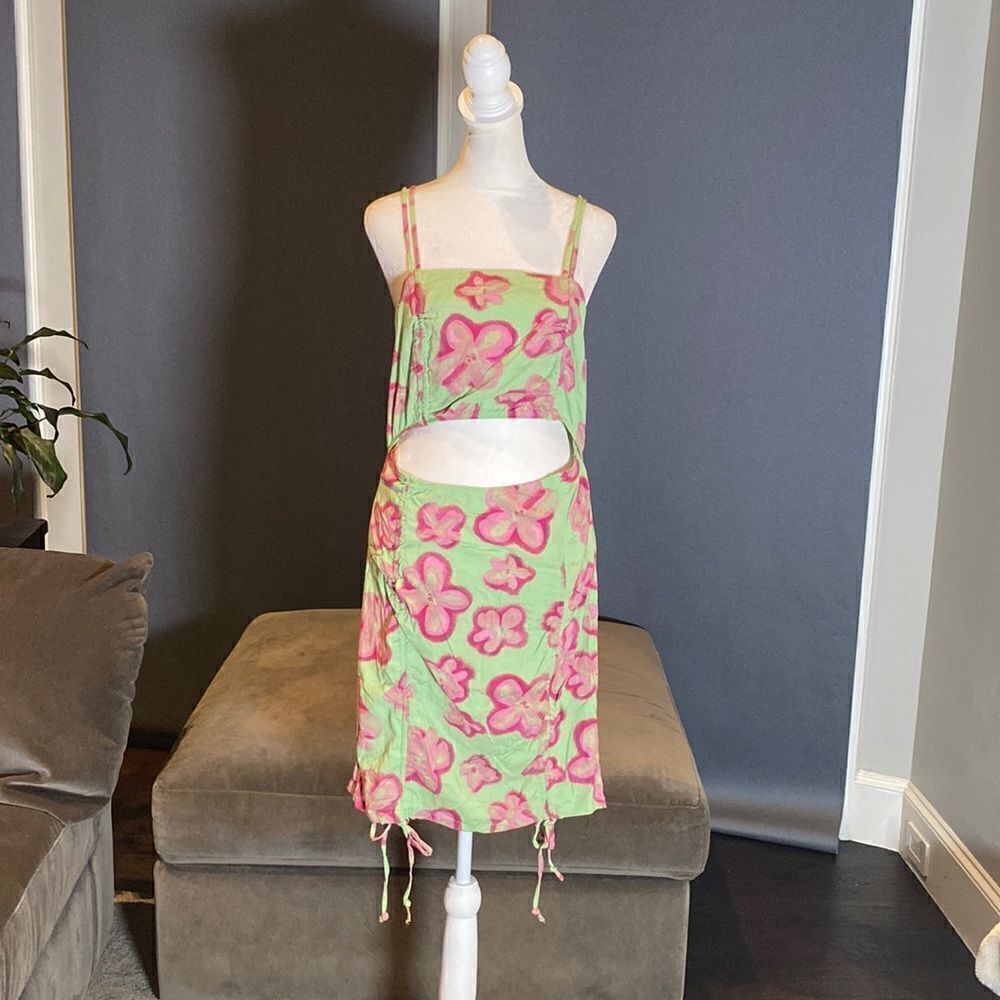 Women’s Wild Fable Mint Green Floral Summer Dress with Cut Out Size XL NWT